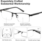 EYECEDAR 5 Pack Premium Blue Light Blocking Reading Glasses Men Metal Half Frame Spring Hinges Computer Readers for Men and Women 2.25