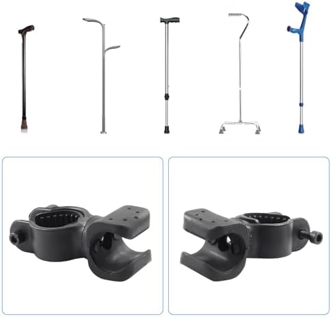 Waziaqoc 2 Pcs Cane Holder for Walker Accessories, Black Universal Crutches Stick, Walking Stick Cane Drive Rollator Electric Wheelchairs Walking Cane Holder