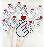 Set of 12 Korean Finger Heart Cupcake topper K-pop Finger Heart Saranghae Topper Heart Hands Cupcake topper Korean I Love You Topper 사랑해