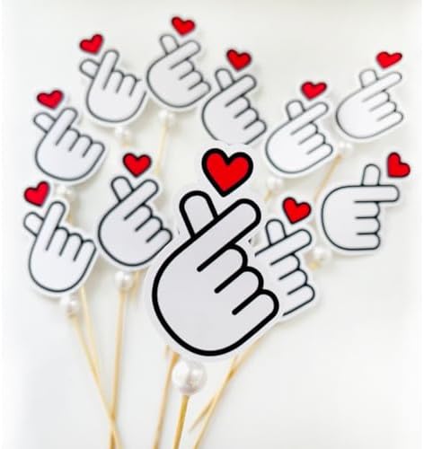Set of 12 Korean Finger Heart Cupcake topper K-pop Finger Heart Saranghae Topper Heart Hands Cupcake topper Korean I Love You Topper 사랑해