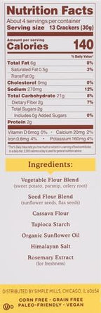 Simple Mills Veggie Pita Crackers, Himalayan Salt - Gluten Free, Vegan, Healthy Snacks, Paleo Friendly, 4.25 Ounce (Pack of 1)