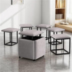 5 in 1 Ottoman Cube with Swivel, Stackable Sofa Chair Stools Nesting Stools, Technology Cloth Makeup Stool Save Space for Living Room Dining Room Bedroom (Gray, 17.7" D x 17.7" W x 18" H)