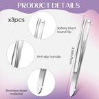 3 Pieces Stainless Steel Round Tip Tweezers Blunt Tip Tweezers Eyebrow Hair Removal Tweezer Makeup Cosmetic Tool Blunt Tips Tool