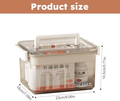 Medicine Storage Box with Handles, Clear Plastic Medicine Storage Organizer & First Aid Box, Multipurpose Medical Supply Organizer with Removable Tray for Home, Office & Travel(Clear)