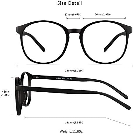 LifeArt Round Blue Light Blocking Glasses, Computer Glasses, Gaming Glasses, TV Glasses for Women Men (Black, No Magnification)