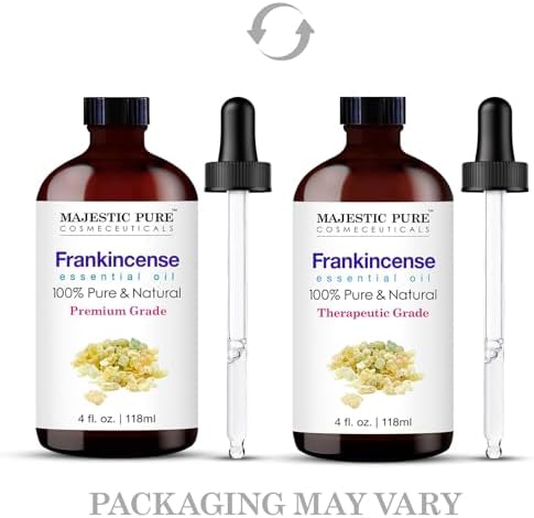 Majestic Pure Essential Oil with Glass Dropper - 100% Pure and Natural - Essential Oils for Diffuser, Aromatherapy, Soap and Candle Making, Frankincense Essential Oil, Frankincense Oil, 4 Fl Oz