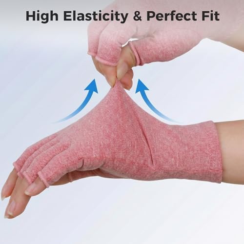Donfri 1 Pair Arthritis Gloves for Women Men for Pain,Compression Gloves Fingerless Gloves Hand Pain Relief Raynauds Typing Gaming (Pink,S)