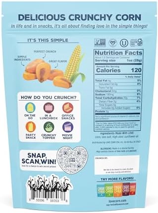 LOVE CORN Sea Salt | Delicious Crunchy Corn Natural Snack | 4 Ounce x 1 Bag | Non-GMO, Low-Sugar, Gluten-Free, Plant Based, Vegan, Low Sugar