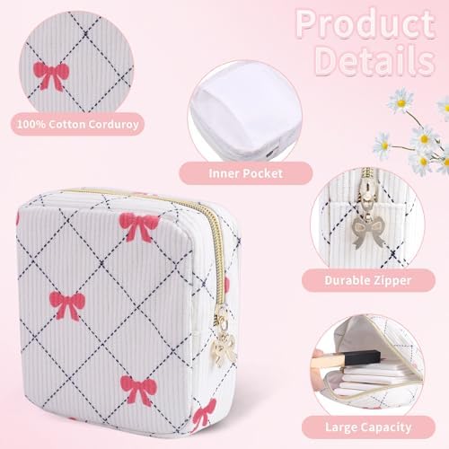 Period Bag for Women - Cute Corduroy Sanitary Napkin Storage Bag with Bow Design | Period Pouch for Daily Use, Travel | Discreet Menstrual Pouch | Pad Bags for Period Holds Pads, Tampons