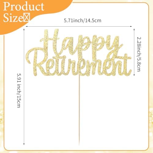 2 Pcs Gold Glitter Happy Retirement Cake Topper Retirement Cake Decoration Picks for Retired Party Supplies Frosting Card Icing Decor Rose Gold Sign Pantry Staple Cooking Baking