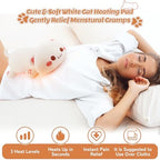 Electric Heating Pad for Period Cramps, Cuddly Soft 14" White Cat Plush with a Hot Soft Belly USB Powered, Heating Pad Neck Shoulder Pain Relief, Gift for Women Daughter Wife