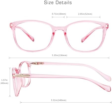 VisionGlobal Blue Light Blocking Glasses for Women Men, Square Frame Computer Reading Glasses(Clear Pink,+2.00 Magnification)