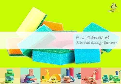 Pack of 50 Sponge Scourer Washing Up Colourful Sponges