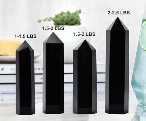Large Black Obsidian Crystal Tower Natural Healing Crystal Point Wand Obelisk 6 Faceted Reiki Chakra Meditation Therapy Home Decor Gift 1.5-2 LBS