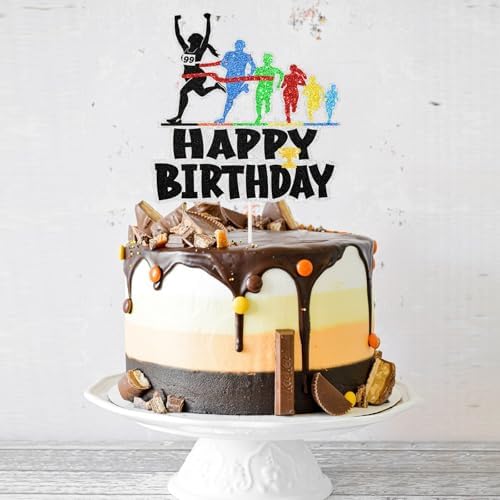 Running Happy Birthday Cake Topper Cross Country or Marathon Party Birthday Cake Decor Marathon Running Birthday Party Supplies
