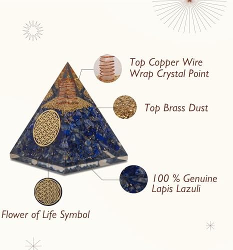 Agate Mart Lapis Lazuli Orgonite Pyramid - Healing Crystals for Success - Elevate Meditation with Orgonite Energy, Includes Black Tourmaline Pendant
