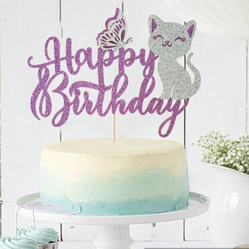 Cat Cake Topper, 3D Butterfly Kitten Pet Themed Birthday Cake Topper, Happy Birthday Cake Decor, Animal Theme, Baby Shower Cake Decor(3D Cat)