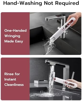 Mcbazel Portable Mini Cleaning Mop, Mini Sponge Mop, Wet and Dry Use Cleaning System, Mini Mop for Bathroom, Kitchen, Desktop, Glass, Living Room, Car (2 Sponge Head + 1 Squeeze Handle)