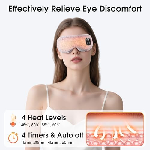 EASICUTI Heated Eye Mask, Cordless Warm Eye Compress for Dry Eyes Blepharitis Stye Treatment Eye Relief Improve Sleep, 4-Level Temperature & Timer, Washable Eye Heating Pad for Sleeping, Travel, Grey