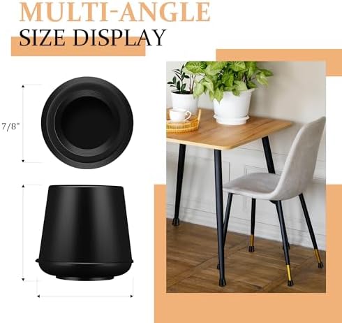 VOCOMO 7/8" Round Rubber Chair Leg Tips Caps, Chair Leg Floor Protectors Furniture Legs Caps Non Slip Reduce Noise for Hardwood Floors (Black, 12 Pack)