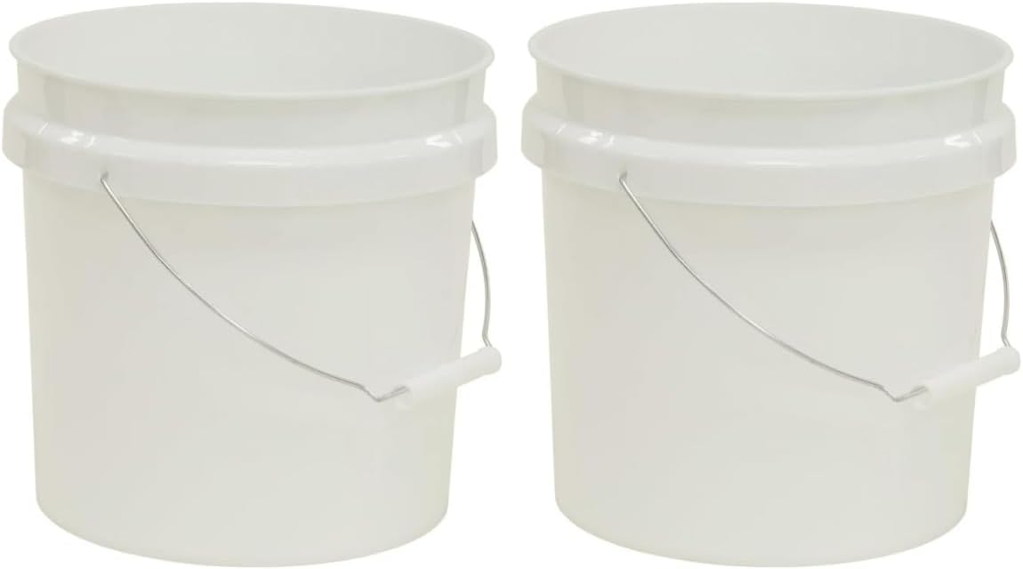 (2 Pack) 2 Gallon Round Comfort Handle Plastic Utility Bucket, White,Durable Round Cleaning and Storage Pails for Home, Garage, Garden