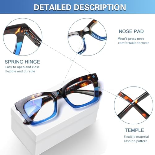 6 Pack Reading Glasses for Women Blue Light Blocking Computer Square Readers with Spring Hinge (Mix Color-1, 2.00, x)