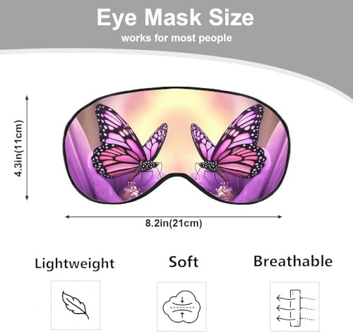 Purple Butterfly Silk Sleep Mask with Adjustable Strap for Travel, Nap, Shift Work, Office