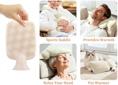 3 in 1 Hot Water Bottle Pouch with Waist Cover, Warm Water Bag, Pouch with Soft Belt, 1L Rubber Hot Water Bag with Soft Cover, for Pain Relief Waist, Back, Neck, White