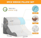 Ruqmuis 3PCS Wedge Pillow Set for After Surgery, Adjustable Back Pillow for Bed Sitting up, Acid Reflux, Bed Wedge Pillow Headboard for Sleeping & Snoring, Orthopedic Pillow for Post Surgery, White