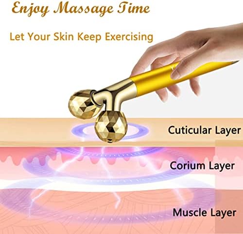 Yeamon 2 in 1 Face Massager Golden Facial Electric 3D Roller and T Shape Arm Eye Nose Massager Skin Care Tool