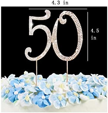 50 Cake Topper | Premium Bling Rhinestone Diamond Gems | 50th Birthday or Anniversary Party Decoration Ideas | Quality Metal Alloy | Perfect Keepsake
