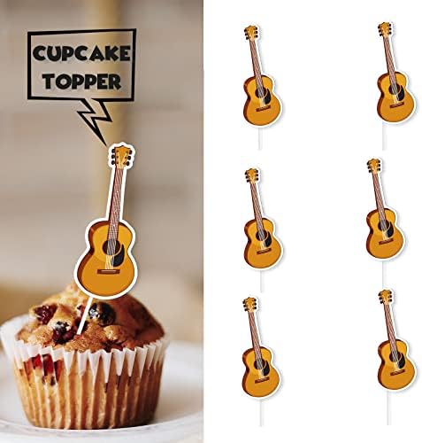 Guitar Dessert Cupcake Topper for Music Musician Party Theme Decor Supplies Baby Shower Boy Girl Happy Birthday Party Decoration 18pcs Gold Glitter