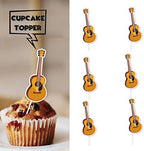 Guitar Dessert Cupcake Topper for Music Musician Party Theme Decor Supplies Baby Shower Boy Girl Happy Birthday Party Decoration 18pcs Gold Glitter