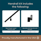 Modern Aluminum Handrail Grab Bar Kit, Adjustable Steel Brackets Included, Returns to Wall, Powder Coated Finish (Black, 5 Foot Handrail Set)