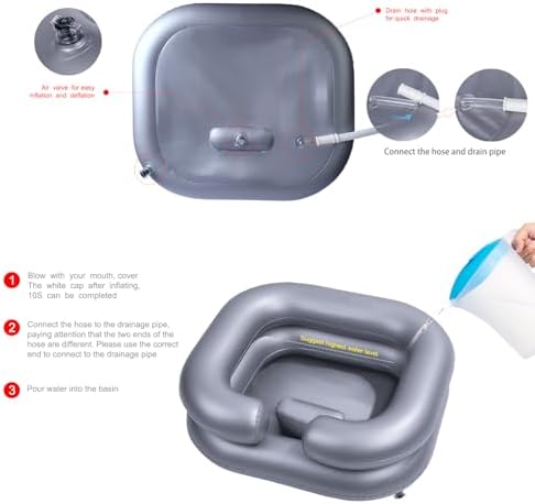 Inflatable Shampoo Basin for Bedridden and Disabled,Portable Shampoo Bowl for Injured, Hair Washing Basin for Childred,Pregnant Woman,Easy Hair Washing at Home (Silvery)