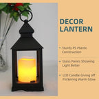 2 Pack 10.2” Candle Lanterns Decorative Indoor Hanging Lanterns with Warm Flickering LED Candle 6 Hours Timer,Black Battery Powered Candle Lantern Table Centerpiece Mantle Shelf Home Decor