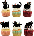 18pcs Cute Black Cat Cupcake Toppers for Boys Girls Pet Baby Shower Kitten Meow Party Supplies Favor Glitter Black Cat Themed Birthday Party Decorations