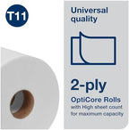 Tork OptiCore Mid-size Toilet Paper Roll White T11, Universal, 2-ply, 36 x 865 sheets, 161990