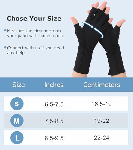 NURCOM Compression Arthritis Gloves, Rheumatoid Pain Relief Compression Gloves for Women & Men, Premium Fingerless Circulation Gloves for Arthritis & Joint Pain, Swelling, Tendonitis, 1 Pair Black S