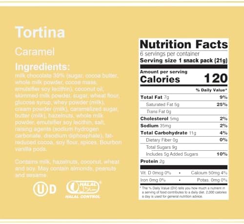 Loacker Tortina Caramel - Individually Wrapped Premium Milk Chocolate Enrobed Crispy Wafer Tartlets with Caramel Cream Filling - Pack of 12