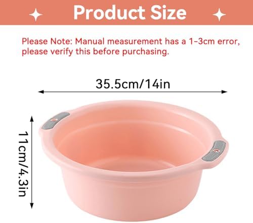 Plastic Wash Basin, Multipurpose Dish Wash Basin for Sink Light with Double Handles for Home Bathroom Face Cleansing (Large‑Peach Pink)