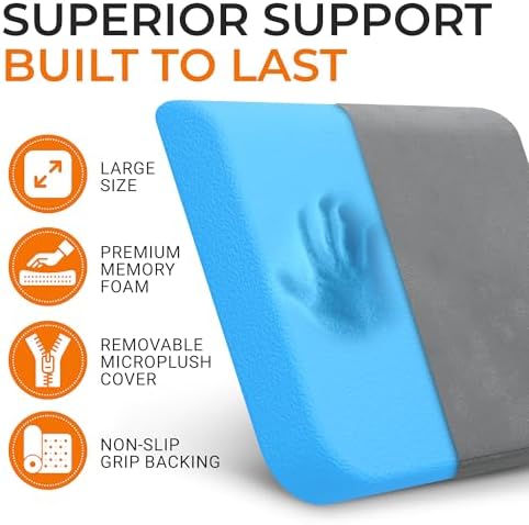 Cheer Collection Extra Large Seat Cushion | Memory Foam Comfort Pad for Prolonged Sitting with Removable Washable Cover