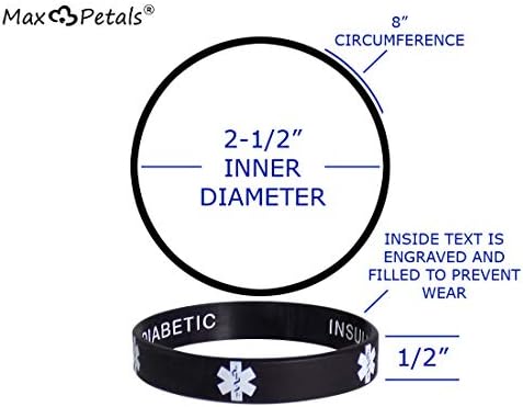 Type 1 Diabetic Insulin Dependent Medical Alert ID Privacy Enhanced Silicone Bracelets Wristbands 5 Pack