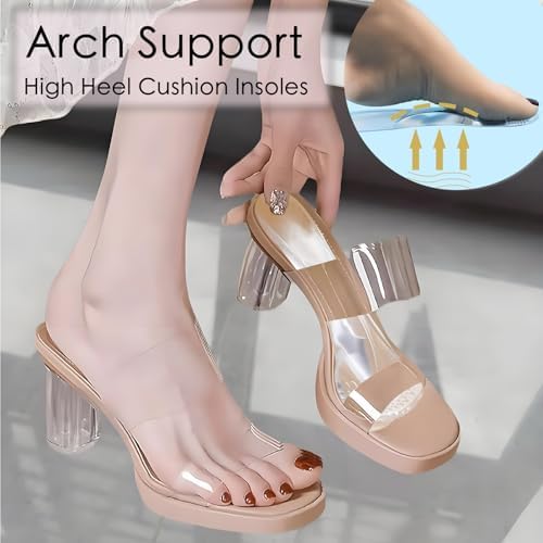 2 Pairs 3/4 Gel High Heel Insoles and 2 Pairs Heel Pads for Shoes, Self-Adhesive Arch Support. Relieves Foot Pain, Fits Pumps, Sandals, Dress Shoes, Flats, Sneakers (Clear, Women's 5-9)