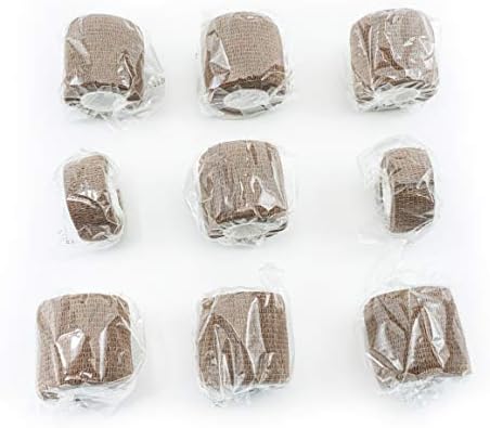 FRESINIDER 9 Rolls Self Adhesive Wrap Athletic Tape Gauze, Breathable Elastic Cohesive Bandage for Sports Injury & Pet (7 Pcs 2" x 5 Yards + 2 Pcs 1" X 5 Yards) (Brown)