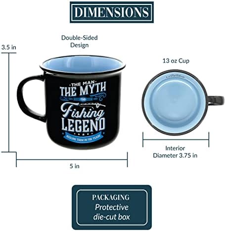 Pavilion Gift Company - Fishing Legend - Ceramic 13-ounce Campfire Mug, Double Sided Coffee Cup, Fishing Mug, Fishing Gifts For Men Funny, 1 Count (Pack of 1), 3.75” x 5” x 3.5”, Black/Blue