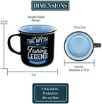 Pavilion Gift Company - Fishing Legend - Ceramic 13-ounce Campfire Mug, Double Sided Coffee Cup, Fishing Mug, Fishing Gifts For Men Funny, 1 Count (Pack of 1), 3.75” x 5” x 3.5”, Black/Blue