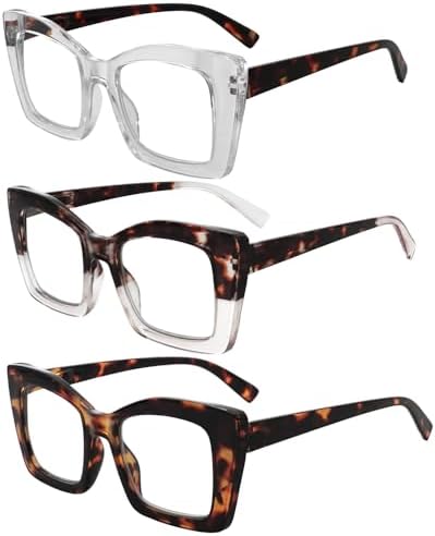 JiSoo Oversized Blue Light Readers for Women - Cool Womens Reading Glasses Chunky Thick Large Reading Glasses