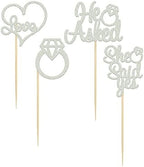 Gyufise 24 Pack Silver Glitter He Asked She Said Yes Cupcake Toppers Diamond Ring Heart Cake Picks for Wedding Engagement Party Cake Decorations
