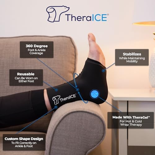 TheraICE Ankle Ice Pack Wrap for Swelling & Sprained Ankle Brace for Women Men, Cold Therapy Foot Heel Spur Support Compression Socks, Plantar Fasciitis & Achilles Tendonitis Sore Feet Pain Relief